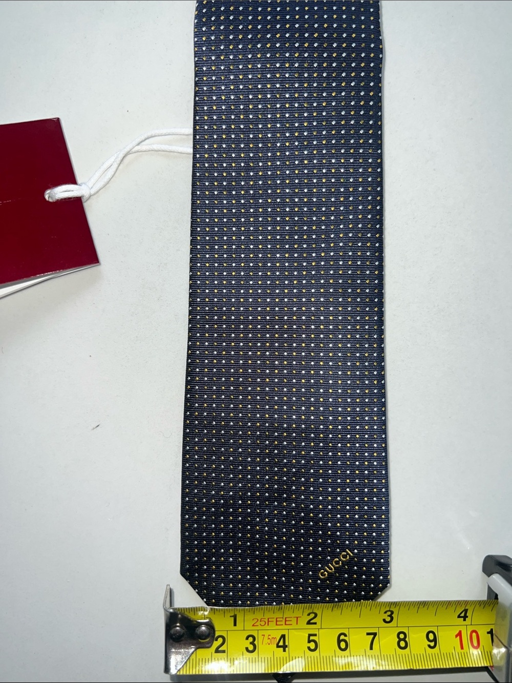 NWT Gucci Navy Silk Tie Gudots with Small White Microdots - Picture 8 of 9